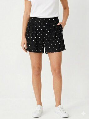LOFT Black White Polka Dot Flowy Shorts Size 6 High Rise Dressy Casual